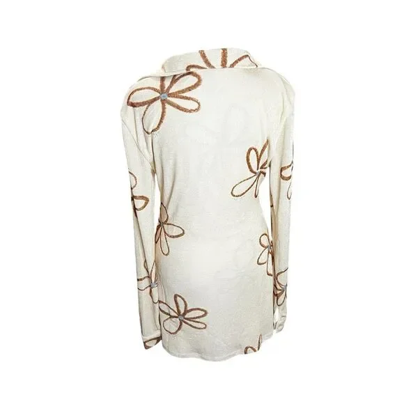 With Jéan Andy Mini Dress Chalk & Flowers Ruched Button Front Long Sleeve S - Picture 6 of 8